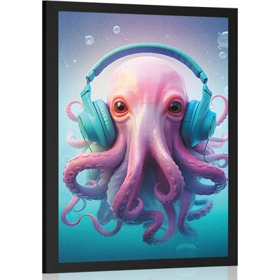 Plakát chobotnice se sluchátky - 40x60 silver
