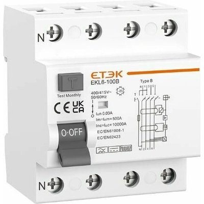 ETEK 3P+N 100A 10KA 30mA Typ B EKL6-100B-3N10030
