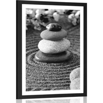 Plakát s paspartou pyramida Zen kamenů v černobílém provedení - 40x60 white