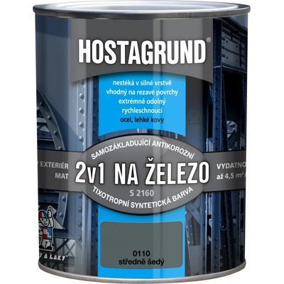 Barvy a laky Hostivař HOSTAGRUND 2v1 NA ŽELEZO S2160 0,6L 0110 šedá střední