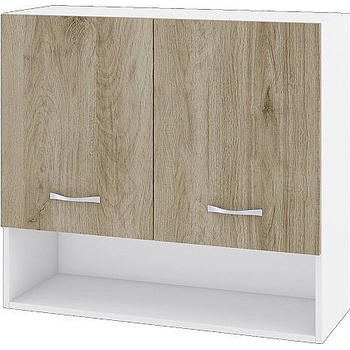 ИРИМ Горен шкаф с две врати и ниша Сити БДА-8 бяло гладко / дъб сонома арвен 80 см