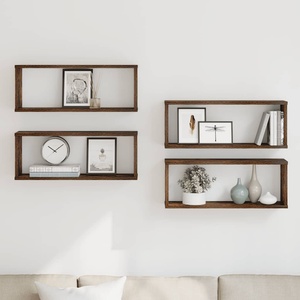 vidaXL Стенни рафтове, 4 бр, опушен дъб, 60x15x23 см, инженерно дърво (815925)