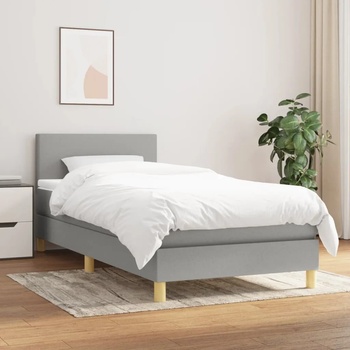 vidaXL Боксспринг легло с матрак, светлосива, 90x190 см, плат (3140417)
