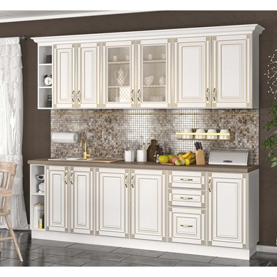 Кухня Imperia MDF 240 см бяло и златна патина