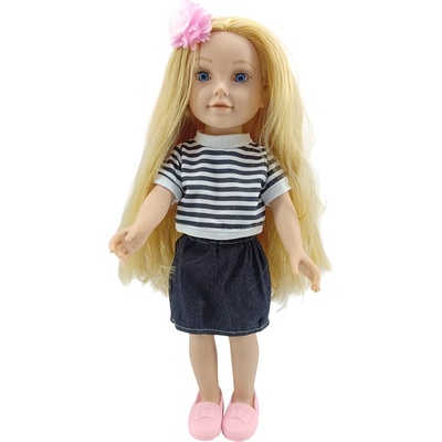 Moni Кукла Moni Toys - Pretty Girl, с раирана тениска и дънкова пола, 46 cm (111819)