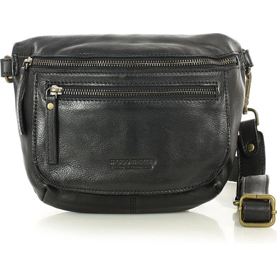 Mazzini Marco Čierna malá kožená crossbody kabelka na širokom popruhu