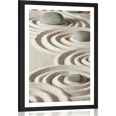Plakát s paspartou Zen kameny v písčitých kruzích - 40x60 silver