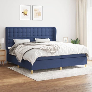 vidaXL Боксспринг легло с матрак, синьо, 200x200 см, плат (3128875)