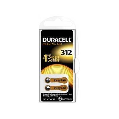 Duracell Батерия цинково въздушна duracell za312, 6 бр. бутонни за слухов апарат в блистер, dur-bz-za312