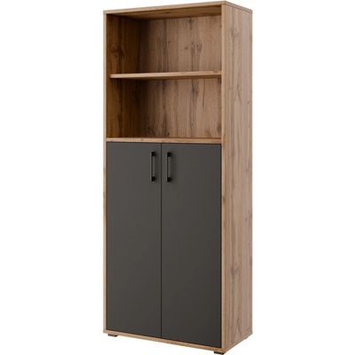 NEJBY Regál vysoký GIANNI PREMIUM s dvierkami typ 1, korpus: antracit, dvierka: dub wotan
