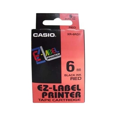 Casio XR-6RD1, 6mm x 8m, čierna tlač/červený podklad, originálna páska