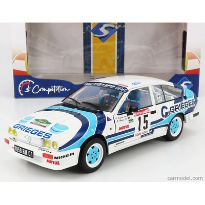 Solido Alfa romeo Alfetta Gtv6 N 15 Rally Des Garrigues 1986 C.rigollet M.bathelot Bílá 2 Tóny Modrá 1:18