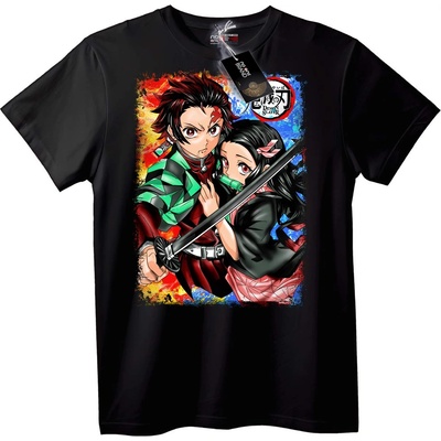NOONEBRAND Demon Slayer Тениска с Танджиро и Незуко - L, Black