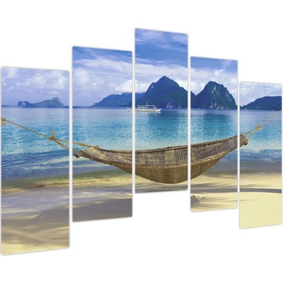 Obraz houpací sítě na pláži 2, pětidílný 125x90 cm – Zbozi.Blesk.cz