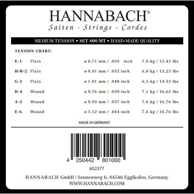 Hannabach Struny pro Klasickou kytaru Serie 800 Medium tension Postříbřené 3-tá Diskant 8008MT 196287
