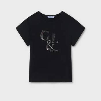 MAYORAL Тениска къс ръкав basic черен цвят със сребристи бродерии и пайети за момиче Майорал