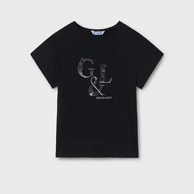 MAYORAL Тениска къс ръкав basic черен цвят със сребристи бродерии и пайети за момиче Майорал