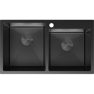 Mexen Xorin стоманена кухненска мивка с две корита 780 х 450 мм, черна - 6441782000-70 (6441782000-70)