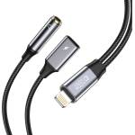 Tech-Protect Ultraboost Lightning to 3.5mm Adapter - Lightning адаптер към 3.5 аудио изход и Lightning изход (15 см) (черен) (THP2410)