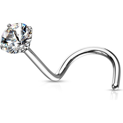 Šperky eshop zahnutý ocelový piercing do nosu drobný čirý zirkon v kotlíku PC05.32