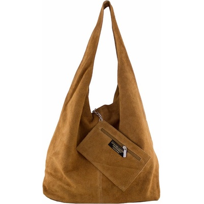Kožená kabelka v úpravě semiš 804A koňaková Koňak