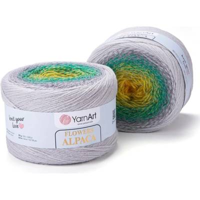 Yarn Art Flowers alpaca 424 žlutá, zelená, smaragdová, šedá