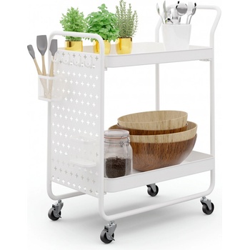 Klarstein Chibi servírovací vozík 2 police kovové koše háčky pojízdný stolek Bílá