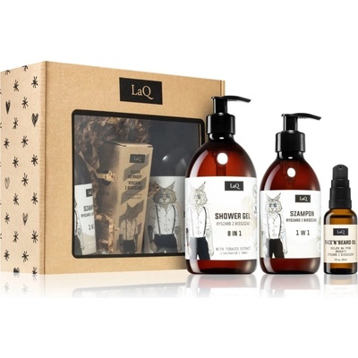 LaQ Lynx From Mountain osviežujúci sprchový gél 8 v 1 500 ml + čistiaci šampón 300 ml + ošetrujúci olej na tvár a fúzy 30 ml darčeková sada