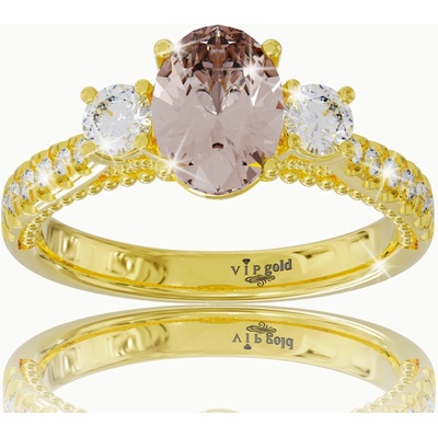 VIPgold Zlatý prsteň s morganitom a bielymi zafírmi v žltom zlate S10512z S