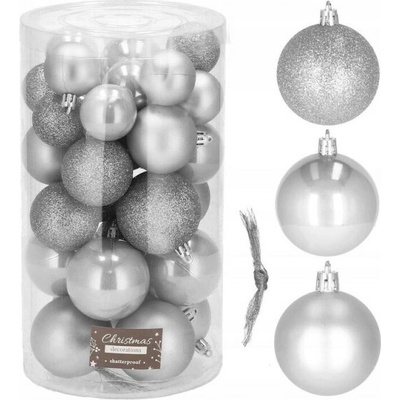 SPRINGOS Vianočné banky strieborné mix 4 5 6cm sada 30ks