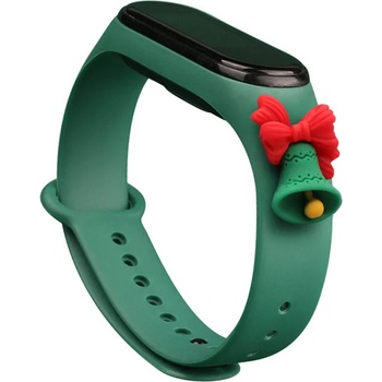 HQWear Резервна силиконова каишка Strap Xmas за Xiaomi Mi Band 5/Mi Band 6, Тъмнозелен-Звънчета (KXG0022258)