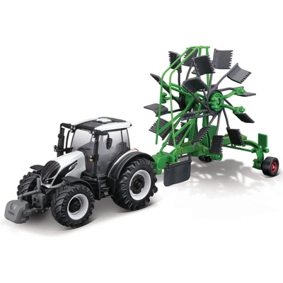 Bburago FARMLAND Valtra N174 s rotačními hráběmi 10 cm