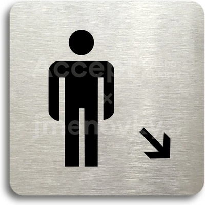 ACCEPT Piktogram WC muži vpravo dolů - stříbrná tabulka - černý tisk bez rámečku