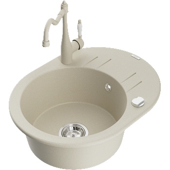 Mexen Kevin гранитна мивка с една камера с отцедник и кухненски смесител Carla, бежов - 6517-69-670700-69 (6517-69-670700-69)