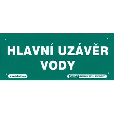Tabulka Hlavní uzávěr vody