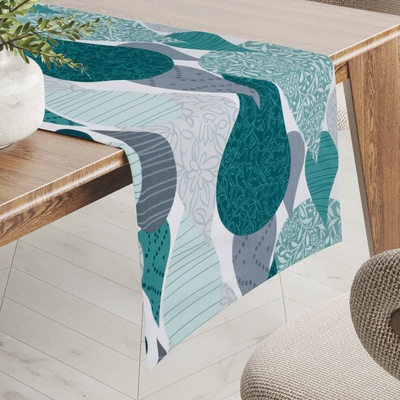 Biante Bavlněný běhoun Sandra SA-444 Šedo-petrolejové kapky s ornamenty 35x180 cm