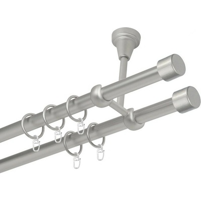OK-GarnýžeCZ Garnýž kovová dvouřadá 16mm Pullo double satina 190 cm do stropu / kroužky s háčkem