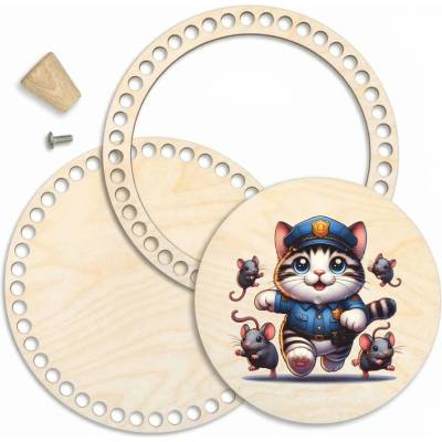Woody Crafts Sada na košík 25 cm s prstencem a víkem - Policejní kočka