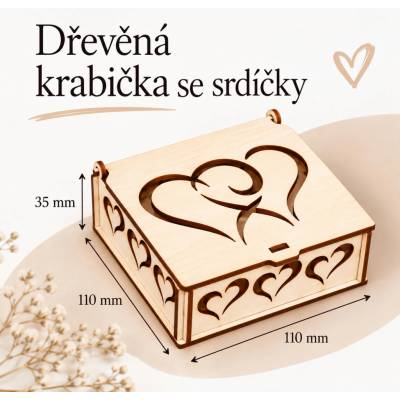 ADVIPO Dřevěná dárková krabička se srdíčky 110 × 110 × 35 mm
