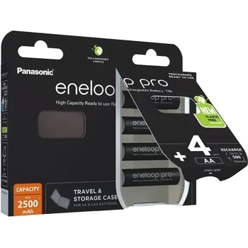 Image 1 of Panasonic КУТИЯ ЗА БАТЕРИИ + 4 БР. АКУМОЛАТОРНИ БАТЕРИИ pro black case aa up to 2500 4bp eneloop (eneloop 30010021)
