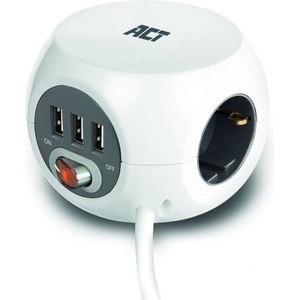 ACT Разклонител ACT куб, 3 гнезда, 3x USB-A, 3.0м, бял - AC2410 (AC2410)