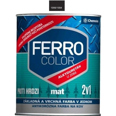 Ferro Color U2066 Mat 1999 čierna základná a vrchná farba na kov 0,75l