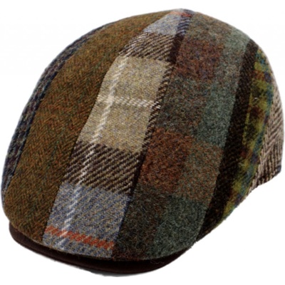 Fiebig Headwear since 1903 zimní hnědá vlněná bekovka Harris Tweed patchwork