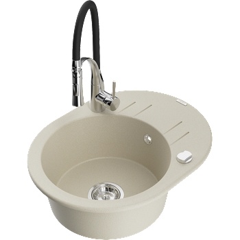 Mexen Kevin кухненска мивка от гранит с 1 отделение и отцеждач и кухненски смесител Aster, бежов - 6517-69-73450-07 (6517-69-73450-07)