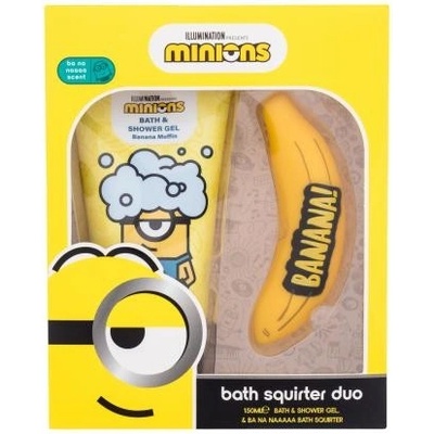 Minions Bath Squirter Duo darčekový set sprchovací gél Minions Bath & Shower Gel Banana Muffin 150 ml + hračka do kúpeľa pre deti