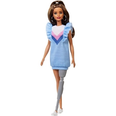 Barbie Modelka 121 s protetickou nohou modré šaty