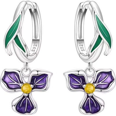 GRACE Silver Jewellery Stříbrné náušnice Maceška s fialovým květem E-OTE4226/381 Fialová
