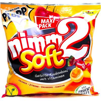 Nimm2 Soft Plopp Maxi Pack ovocné bonbony plněné ovocnou šťávou 4 druhy 345 g