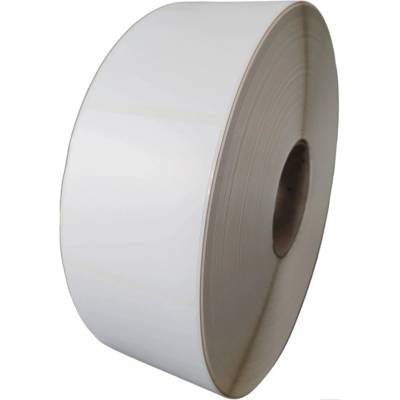Termoplastová Etiketa 76 mm x 76 mm, Polypropylén Thermo Lite - Thermopolypropylén, Biela, Dutinka 100 mm, 2000 ks/kotúč, Odlepiteľné lepidlo, Medzera medzi etiketami 4,9625 mm