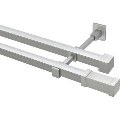 OK-GarnýžeCZ Garnýž kovová hranatá dvouřadá 20x20mm Zanotti satina 460 cm do stěny / na tunýlek - bez kroužků